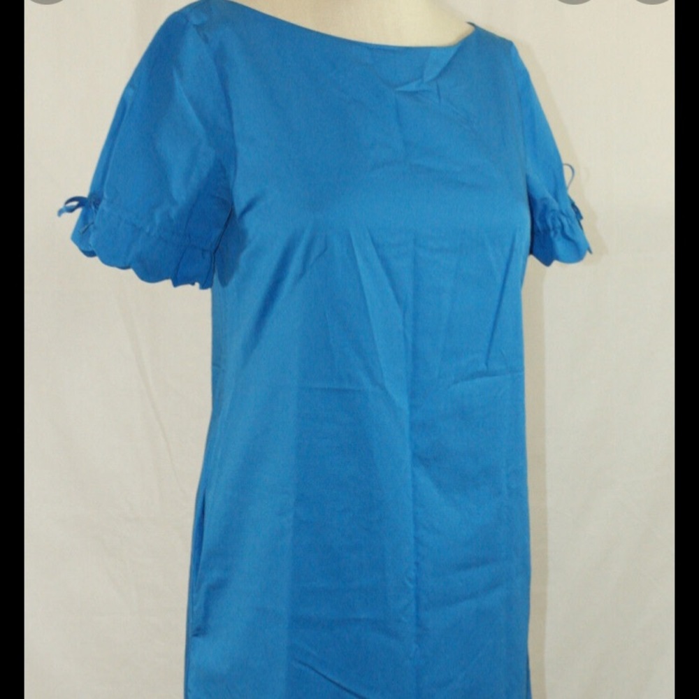 J. Crew Size 8 Josie Blue Scalloped Edge Short Sleeve Sheath Dress 100% Cotton